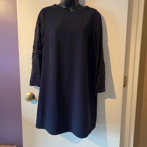 Loft Navy Dress With Lace/Crochet Sleeves. Size 6  Size 6 Petite